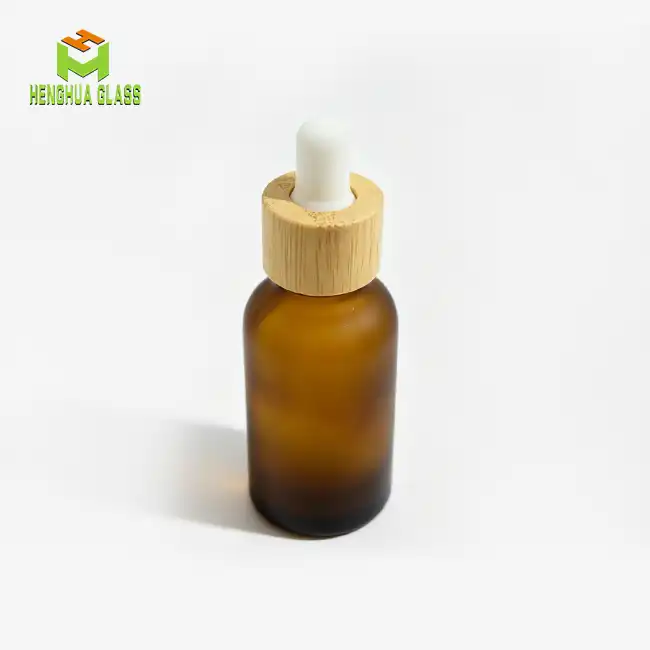 Bamboo ring brown essential oil bottle with dropper