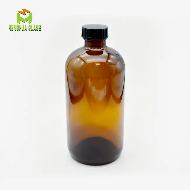 Amber boston glass bottle